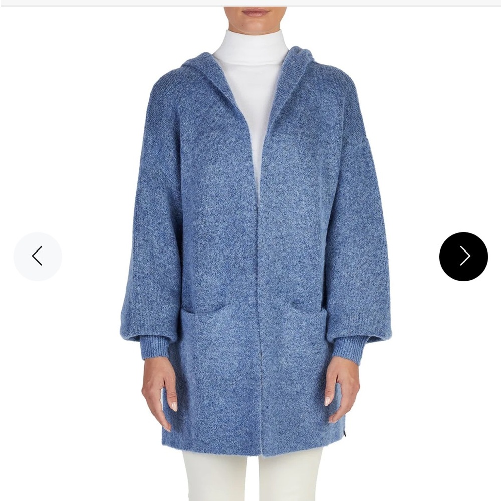 NWT Beryll Hooded Cashmere Blue Color Cardigan w/front pockets Size 0/S Women
